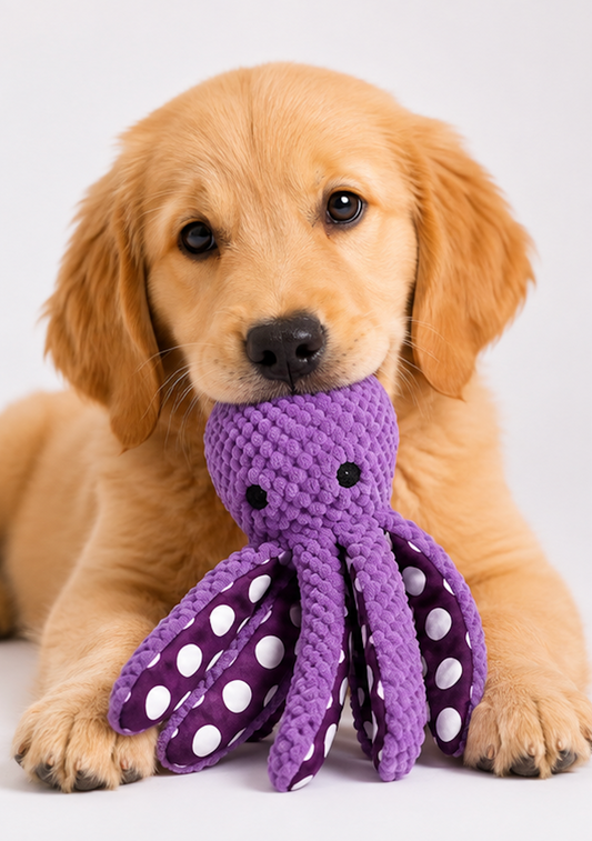 Plush Octopus Dog Toy – Soft, Squeaky Chew Toy for Dogs & Puppies