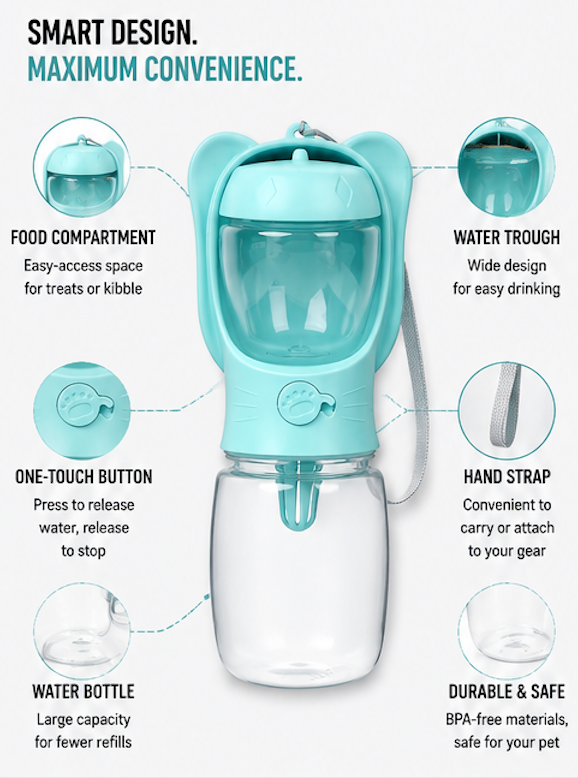 Portable Pet Water Bottle & Feeder – Leak-Proof Travel Drinking Bottle for Dogs