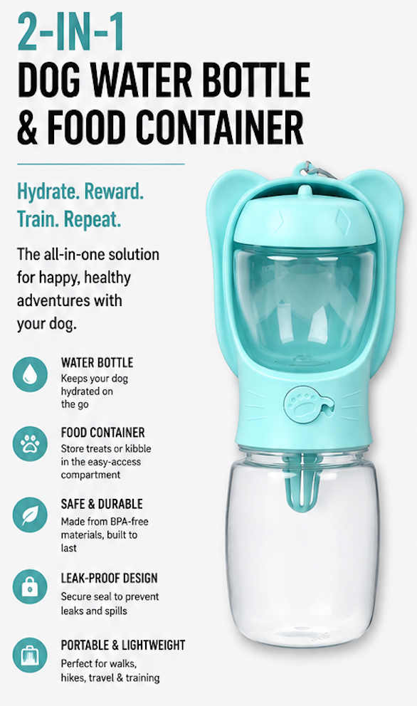 Portable Pet Water Bottle & Feeder – Leak-Proof Travel Drinking Bottle for Dogs