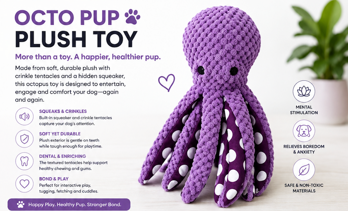 Plush Octopus Dog Toy – Soft, Squeaky Chew Toy for Dogs & Puppies