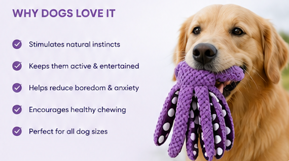 Plush Octopus Dog Toy – Soft, Squeaky Chew Toy for Dogs & Puppies