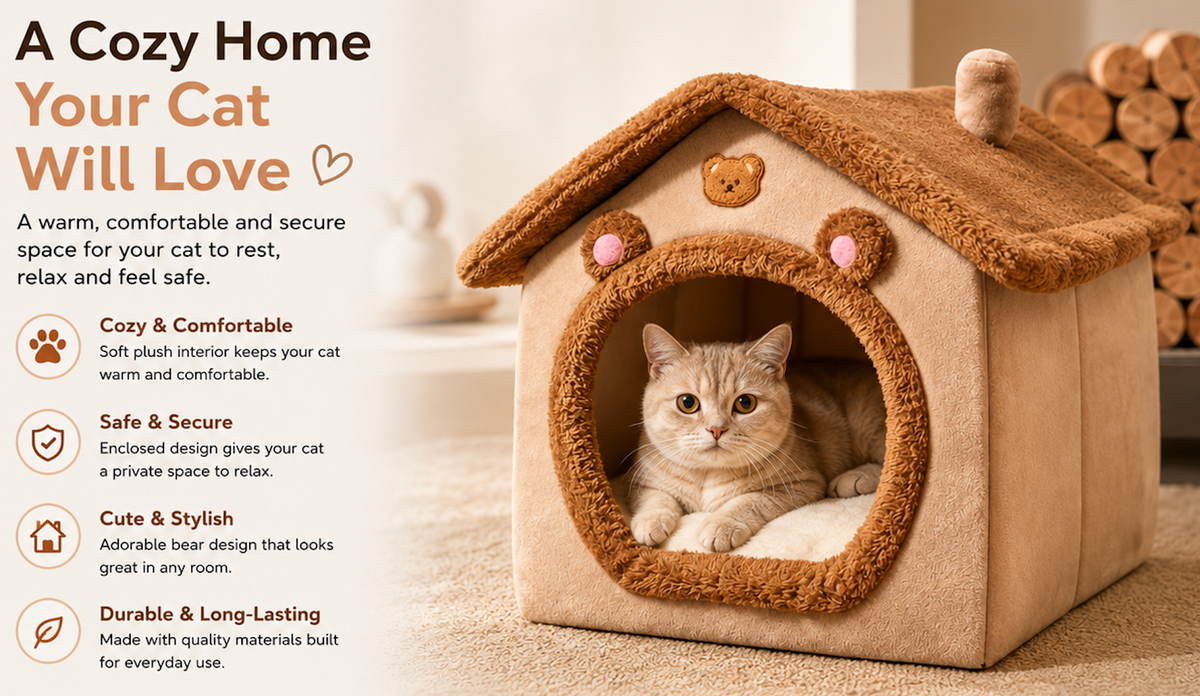 Cozy Indoor Pet House – Warm, Enclosed Hideaway Bed for Cats & Small Dogs