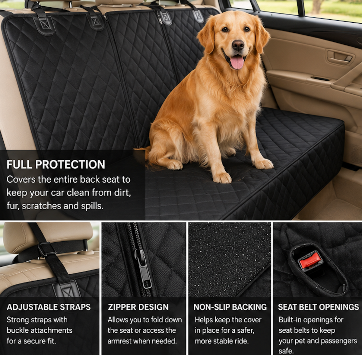 Pet Car Seat Protector – Waterproof Back Seat Cover for Dogs